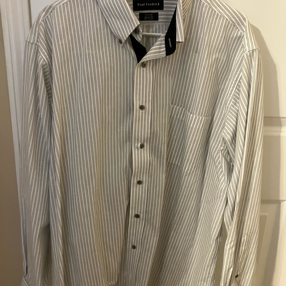 Paul Fredrick Men's Black and White Striped Dress Shirt